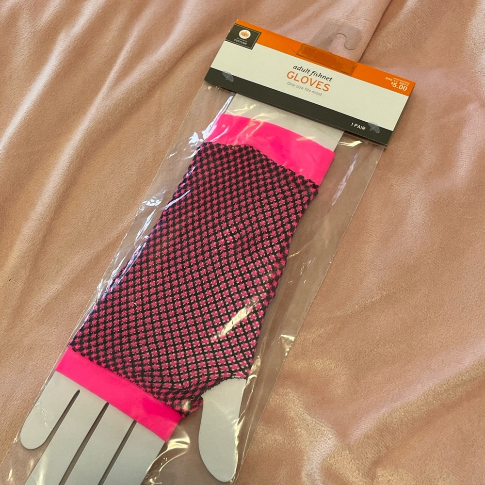 NWT Pink and Black Adult Fishnet Gloves